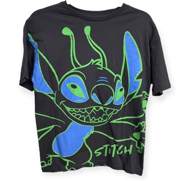 Disney Black and Blue Stitch Short Sleeve Tee L14/16 - Picture 1 of 2